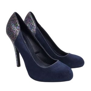 Zara Trafaluc Navy Suede Glitter High Heels 38 / 8